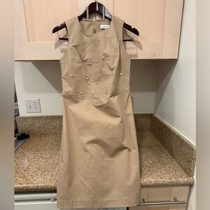 Never worn Calvin Klein Camel Sheath Dress with Gold Studded Accents Size 4